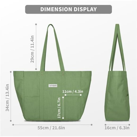 Canvas Tote Bag for Women Everything Bag with Pockets and Laptop Sleeve - Picture 3 of 7